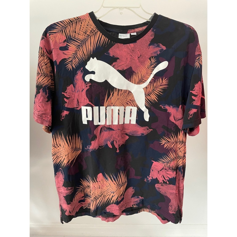 Puma Tropical Men's Large T-Shirt Black Short Sleeve Large Puma Logo Vintage - Picture 6 of 7